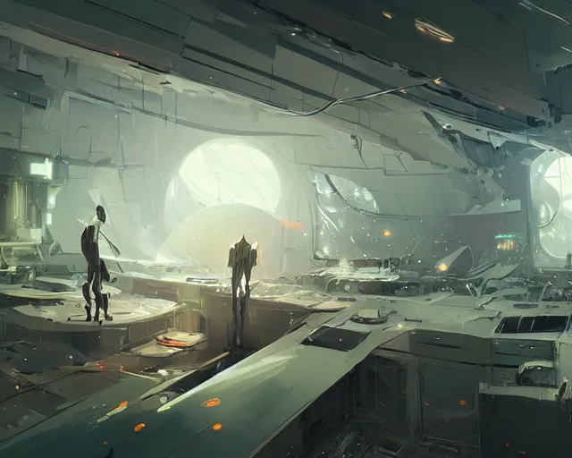 Prompt: melting cybernetic hall in a futuristic organic lab, ross tran, ismail inceoglu, sylvain sarrailh