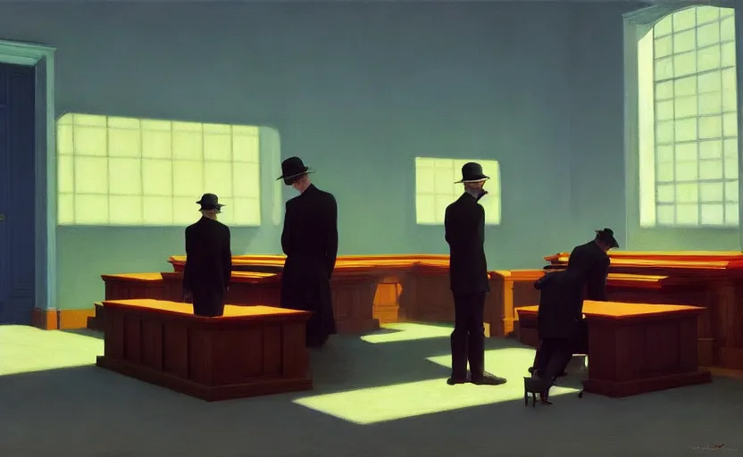 Prompt: Inside a funeral, very coherent, painted by Edward Hopper, Wayne Barlowe, painted by James Gilleard, airbrush, art by JamesJean