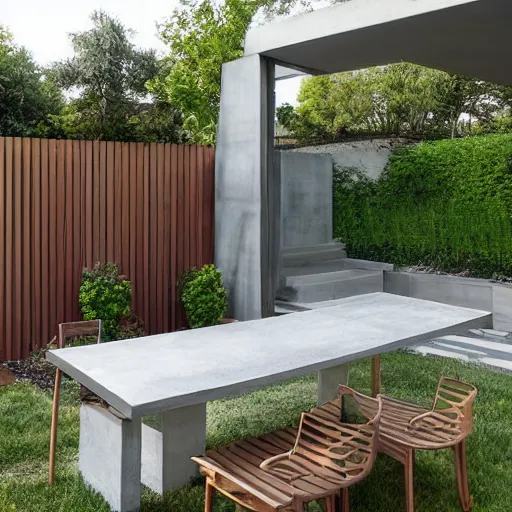 Image similar to small elongated concrete backyard, modern style.