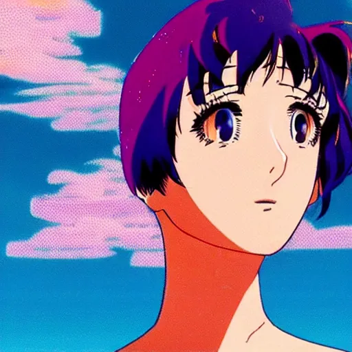 Image similar to woman watching a plane fly away in sunset, sprite, vaporwave nostalgia, directed by beat takeshi, visual novel cg, 8 0 s anime vibe, kimagure orange road, maison ikkoku, sketch by osamu tezuka, directed by makoto shinkai and beat takeshi