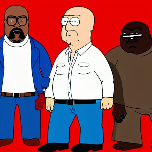 Image similar to Walter White, kanye west and Peter griffin in the style of Family Guy, cartoon