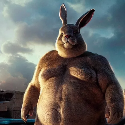 Prompt: A badass photo of the real big chungus in a marvel movie, hyper detailed, award winning photography, cinematic, perfect faces