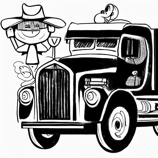 Prompt: Portrait of a well-drawn truck, children\'s style drawing, simple drawing, linear illustration LineArt vectorial,