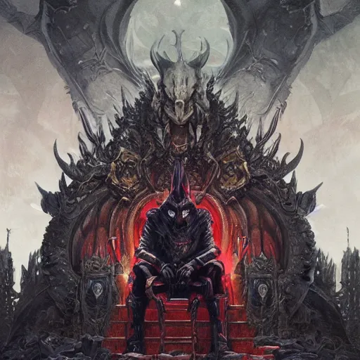 Prompt: Gigantic Satan sits on his throne , while his soldiers stand watch , humans bow on their knees , concept art, detailed intricate ink illustration, dark atmosphere, detailed illustration, hd, 4k, digital art, overdetailed art, concept art, by greg rutkowski, by loish, complementing colors, Trending on artstation, deviantart