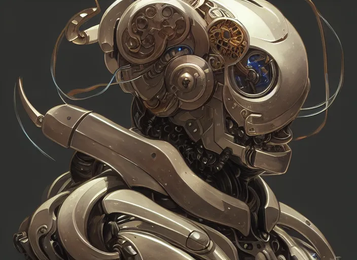 Image similar to portrait of anthropomorphic mecha - orc protoengineer biohacker, intricate, elegant, highly detailed animal monster, digital painting, artstation, concept art, smooth, sharp focus, illustration, art by artgerm and greg rutkowski and alphonse mucha, 8 k