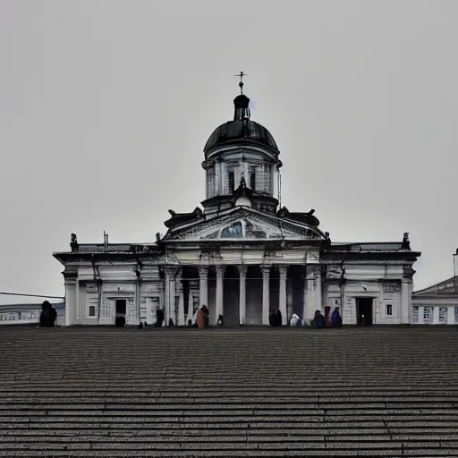 Prompt: helsinki cathedral is silent hill