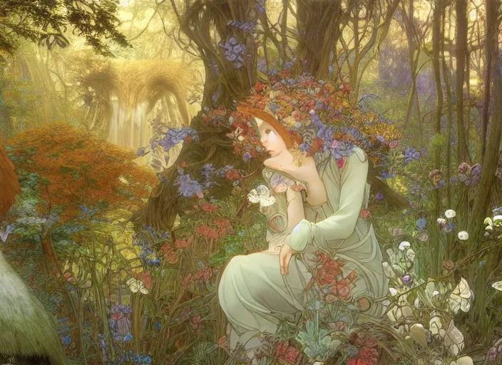 Prompt: desktop background, beautiful fantasy forest, magical creatures, path traced, highly detailed, high quality, digital painting, by studio ghibli and alphonse mucha, leesha hannigan, hidari, art nouveau, chiho aoshima, jules bastien - lepage