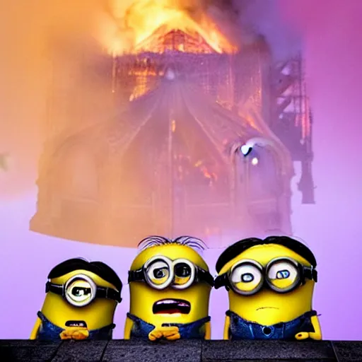 Prompt: “minions laughing as the Notre dame burns behind them”