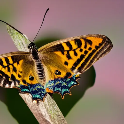 Prompt: a nature photograph of a butterfly, close up, nature lighting, ultra high detail, 8 k.