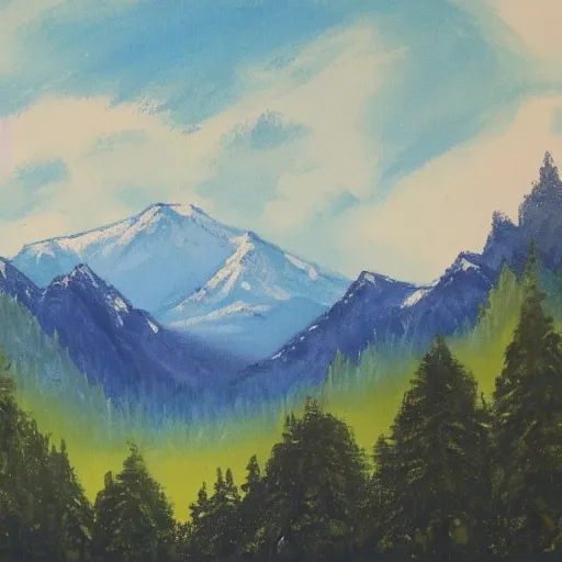 Prompt: mountain landscape by Bob Ross