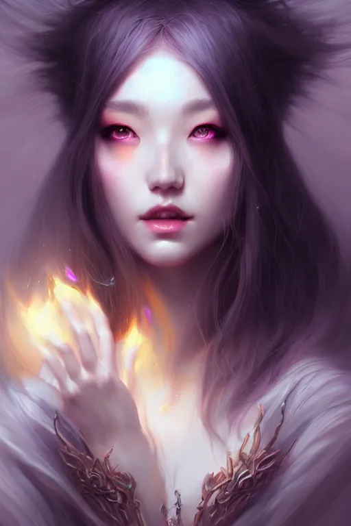 Image similar to gorgeous!!! hyper - realstic sorceress casting a spell | drawn by wlop, drawn by jeehyung lee, drawn by artgerm | intricate, highly detailed, digital painting, character design, concept art, illustration, artstation