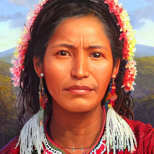 Image similar to portrait of an guatamalese woman ( 3 5 ) from guatamala in 2 0 2 1, an oil painting by ross tran and thomas kincade