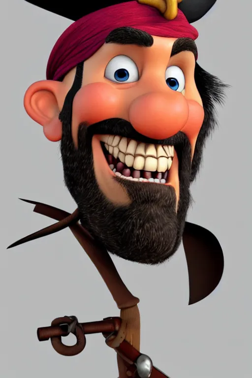 Image similar to portrait of the pirate blackbeard. pixar disney 4 k 3 d render funny animation movie oscar winning trending on artstation and behance. ratatouille style.