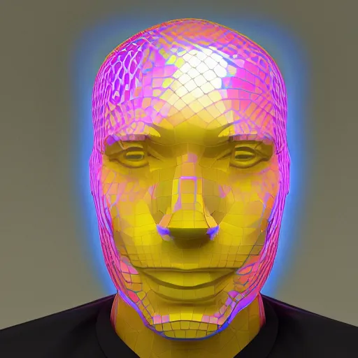 Image similar to a 3d human head made up of shiny holograms