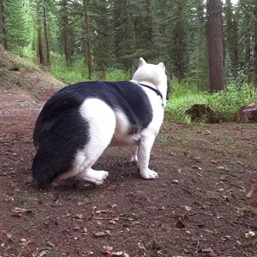 Prompt: fattest dog trail cam