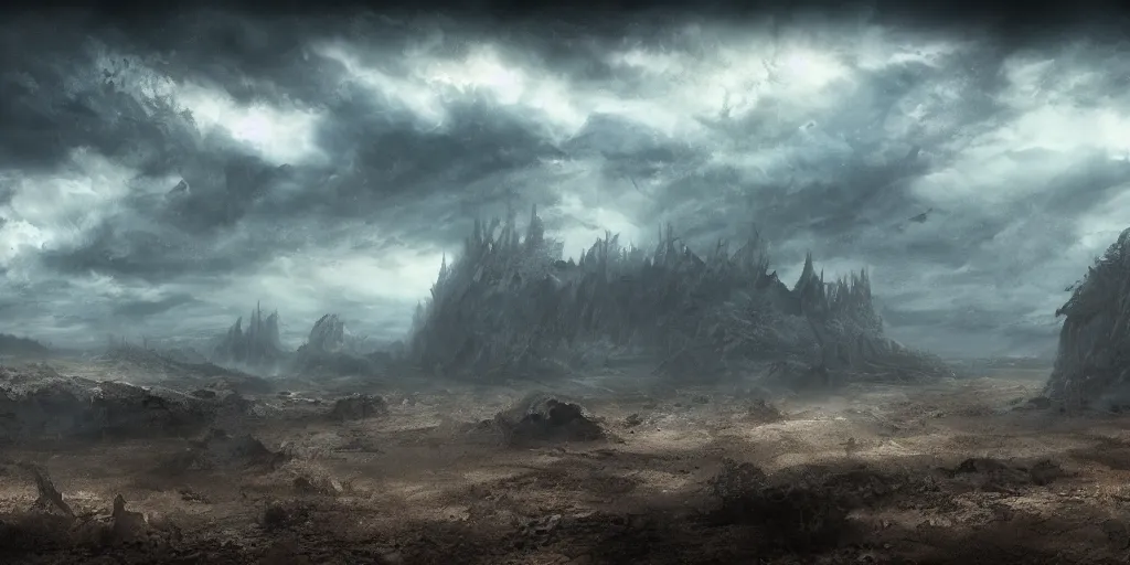 Image similar to barren landscape, apocalyptic fantasy, mmo, digital art, 4 k