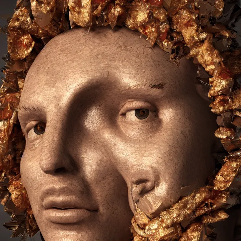 Image similar to octane render portrait by wayne barlow and carlo crivelli and glenn fabry and salvador dali and wes anderson, a futuristic ancient greek god of nachos, cinema 4 d, ray traced lighting, very short depth of field, bokeh