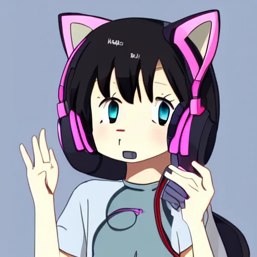 Image similar to Cat with headphones, anime style cute