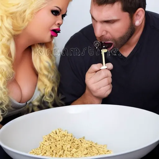 Image similar to trisha paytas eating screws out of a white bowl, stock photography