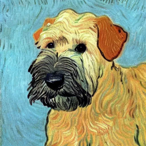 Image similar to portrait of a wheaten terrier by van gogh