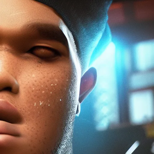 Image similar to a videogame still of rapper Da Baby in Tekken 7, portrait, 40mm lens, shallow depth of field, close up, split lighting, cinematic