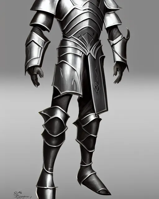 Image similar to fantasy knight armor, concept art, trending on artstation, clean shiny silver with gold trim, symmetrical, flat shading, extremely smooth, orthographic front view, professional awesome, incredible, creative, the best