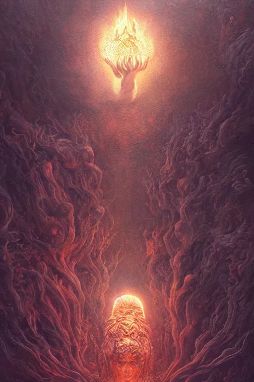 Image similar to Intricate stunning highly detailed fire deity by agostino arrivabene, Greg Rutkowski, sculpture, ultra realistic, Horror vacui, beautiful lighting, full moon, ravens, thick black swirling smoke tornado, burning fire embers, artstation