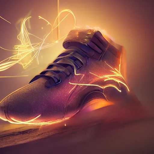 Prompt: creation of sneakers, threads, flying fabric make, stitching threads ,fantasy, cinematic,volumetric lighting, symmetrical,sharp focus, photo realistic , smooth,trending on artstation