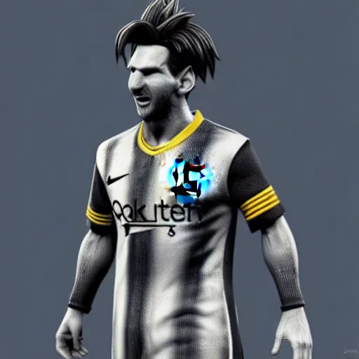 Prompt: ultra - realistic, 3 d render of lionel messi going super - saiyan, octane render, zbrush