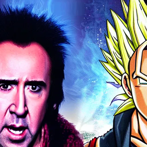 Prompt: photo of nicolas cage as super saiyan 3