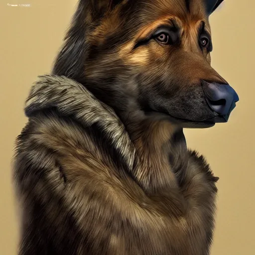 Image similar to full body a humanoid german shepherd beast - man, wearing suit, highly detailed portrait, digital painting, artstation, concept art, smooth, sharp foccus ilustration, artstation