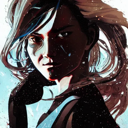 Prompt: highly detailed portrait of a hopeful young astronaut lady with a wavy blonde hair, by Dustin Nguyen, Akihiko Yoshida, Greg Tocchini, Greg Rutkowski, Cliff Chiang, 4k resolution, gravity rush inspired, metal gear solid inspired, dishonored inspired, vibrant but dreary but upflifting velvet blue, black and white color scheme!!! ((Space nebula background))