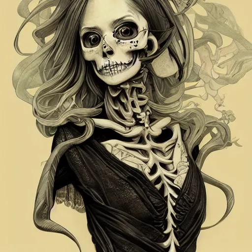 Image similar to anime manga skull portrait young woman skeleton, intricate, elegant, highly detailed, digital art, ffffound, art by JC Leyendecker and sachin teng