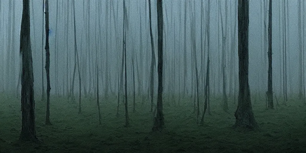 Image similar to trees from avatar movie fully wrapped in transparent polyethylene with light cloudy sky background, film still from the movie directed by denis villeneuve with art direction by zdzisław beksinski, close up, telephoto lens, shallow depth of field