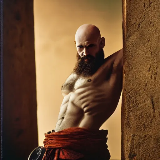Prompt: kratos by Annie Leibovitz and Steve McCurry, natural light, detailed face, CANON Eos C300, ƒ1.8, 35mm, 8K, medium-format print