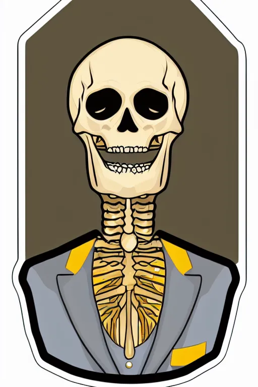 Image similar to A portrait of a skeleton in a suit, sticker, colorful, illustration, highly detailed, smooth and clean vector curves, no jagged lines, vector art, smooth