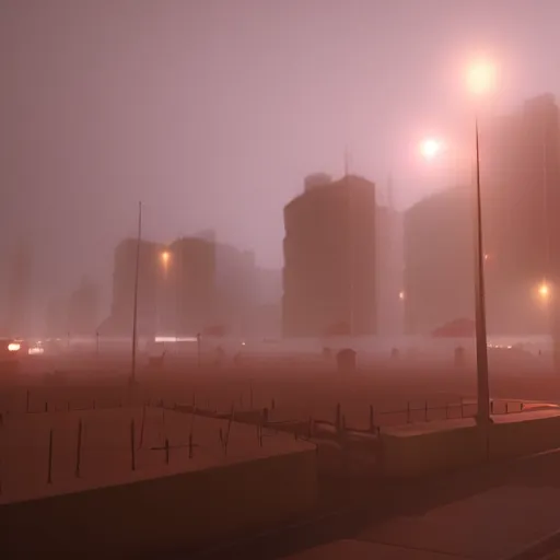 Prompt: city made of meat, night time, foggy, eerie lighting, 4k, unreal engine, artstation, photorealistic