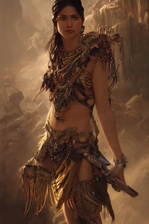 Prompt: portrait of a female Amazon warrior looking fierce, sci-fi, fantasy, intricate, dramatic lighting elegant, highly detailed, high contrast, dramatic studio lighting, cgsociety, artstation, octane render, unreal engine, concept art, sharp focus, art by artgerm and greg rutkowski and alphonse mucha