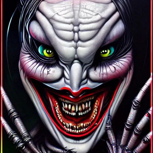 Image similar to giger spider joker, by tristan eaton stanley artgerm and tom bagshaw.