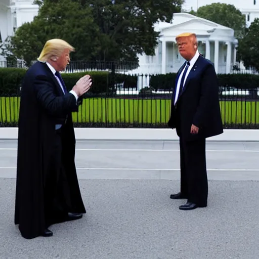 Image similar to Darth vader holding hands with donald trump near the white house, 8k, photorealistic