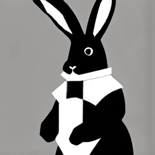 Image similar to a rabbit wearing a ww1 uniform, black and white grainy photograph