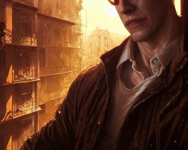 Image similar to highly detailed portrait of albert wesker, in dying light, stephen bliss, unreal engine, fantasy art by greg rutkowski, loish, rhads, ferdinand knab, makoto shinkai and lois van baarle, ilya kuvshinov, rossdraws, tom bagshaw, global illumination, radiant light, detailed and intricate environment