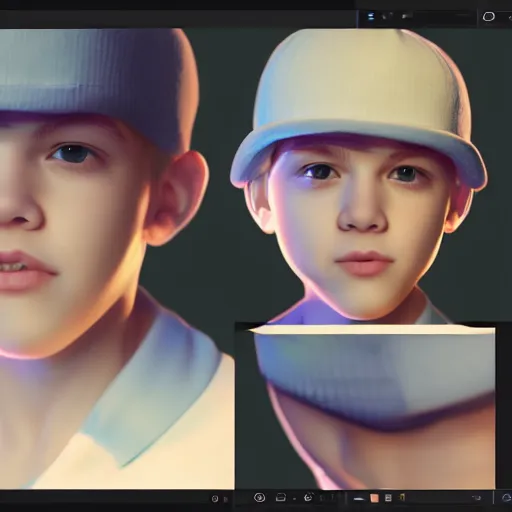 Image similar to a beautiful portrait of a cute stylish boy. volumetric lighting, subsurface scattering, hyperrealistic, render, hyperdetailed