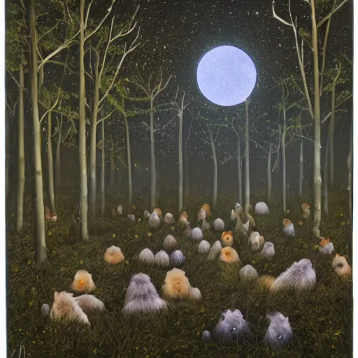 Prompt: 100 binkus in a moonlit forest