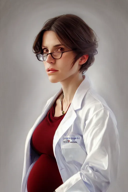 Prompt: anthony fauci!, pregnant in a white lab coat, realistic portrait, symmetrical, highly detailed, digital painting, artstation, concept art, smooth, sharp focus, illustration, cinematic lighting, art by artgerm and greg rutkowski and alphonse mucha