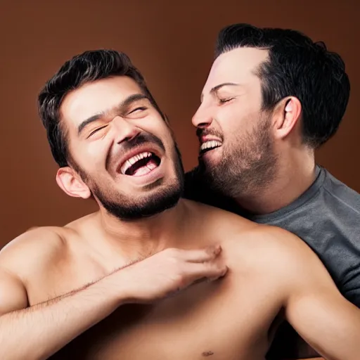 Image similar to man getting his armpits tickled by another man