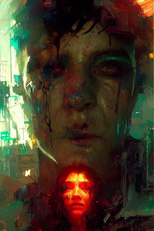 Image similar to the last human after the apocalypse, neon colours, depressing, extreme detail, portrait dnd, painting by gaston bussiere, craig mullins, greg rutkowski, yoji shinkawa