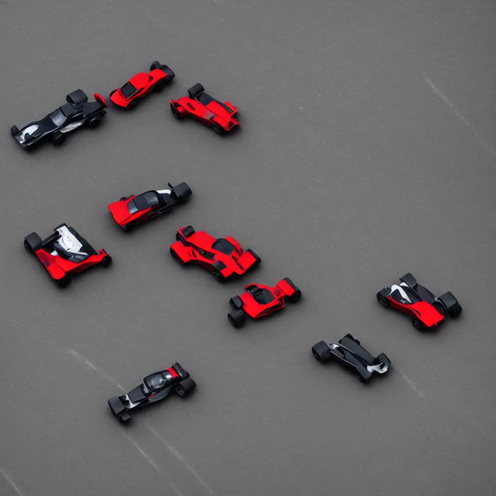 Prompt: minimalistic cars in a race, moody light