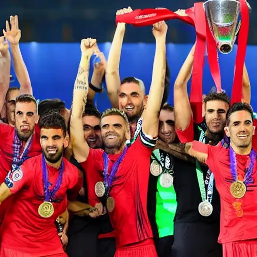 Image similar to fc mallorca players lifting a champions league trophy