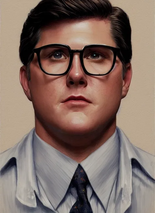 Image similar to portrait of Rich Sommer as Harry Crane in Mad Men (2007), intricate, highly detailed, centered, digital painting, artstation, concept art, smooth, sharp focus, illustration, artgerm, donato giancola, Joseph Christian Leyendecker, WLOP, Artgerm